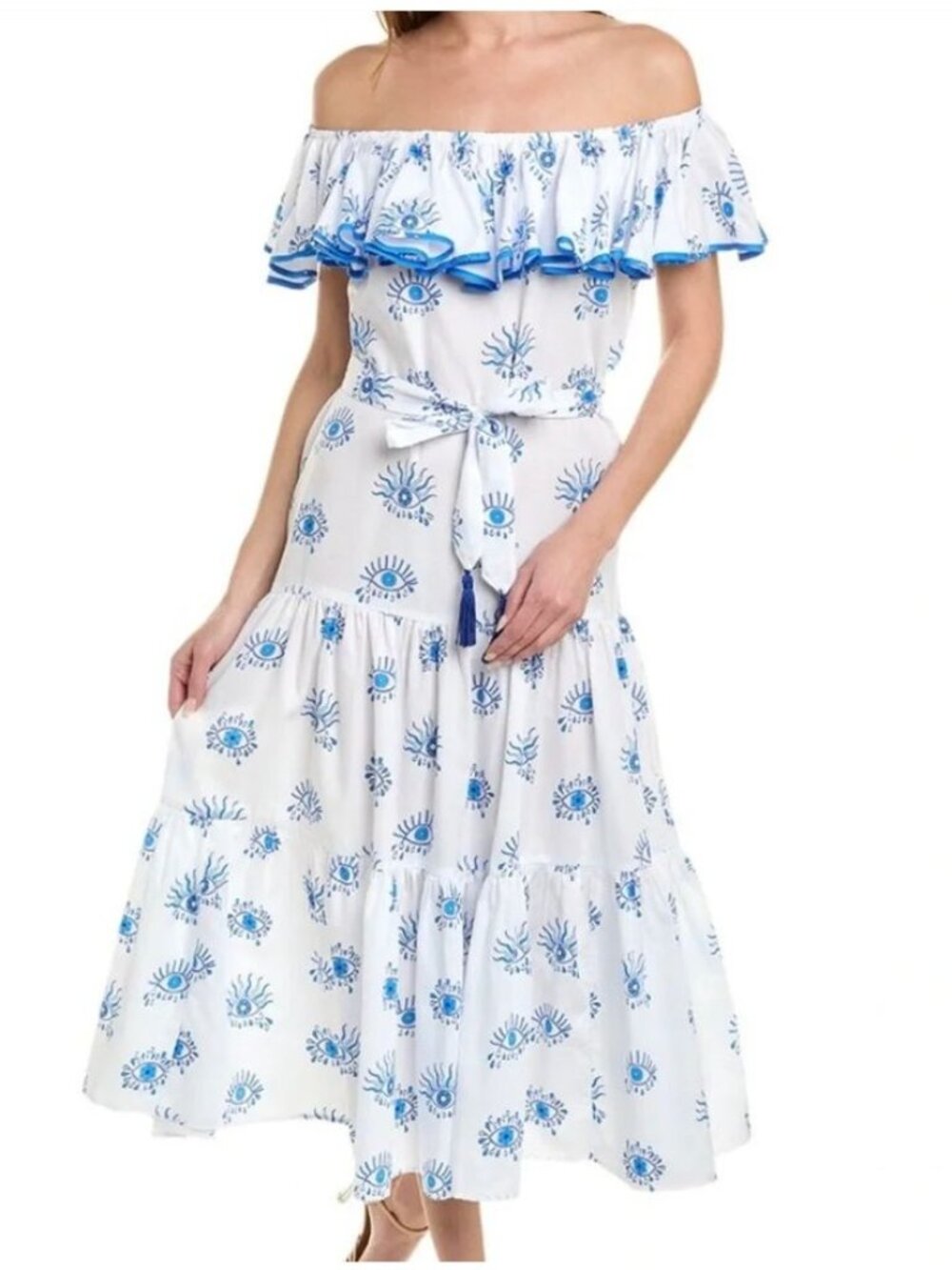 PAOLITA Kaleidoscope Evil Eyes Bianca Maxi Dress White Blue Size XS